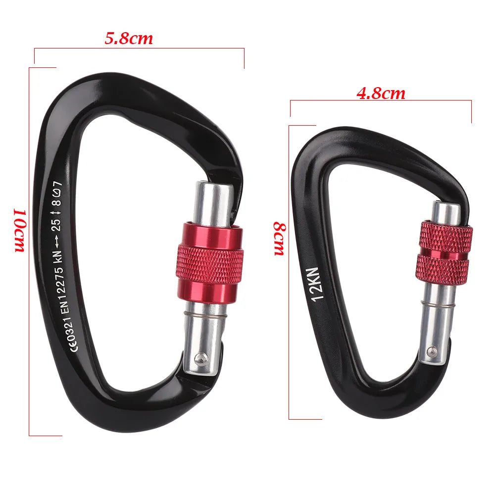 12/25KN Professional Carabiner Climbing Key Hooks High Quality D Shape Aluminum Security Master Lock Outdoor Ascend Tool