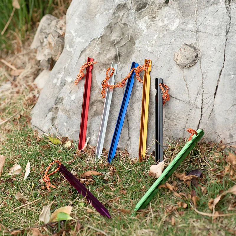 10Pcs/lot 18cm Aluminum Alloy Yard Canopy Tent Pegs Garden Stakes Ground Nail Heavy Duty With Reflective Cord Hammock Camping