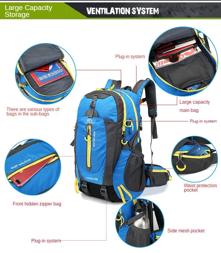 YIXIN Waterproof Climbing Backpack Rucksack 40LOutdoor Sports Bag Travel Backpack Camping Hiking Backpack Women Trekking Bag Men